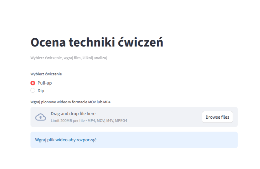 Podgląd projektu Klasyfikator poprawności ćwiczeń